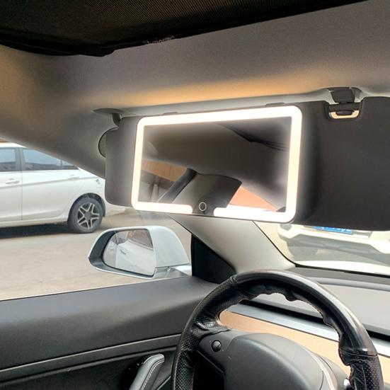 Автомобильное косметическое зеркало с солнцезащитным козырьком и 3 режимами освещения, сенсорное управление с регулируемой яркостью, перезаряжаемое безбликовое зеркало для макияжа со светодиодной подсветкой