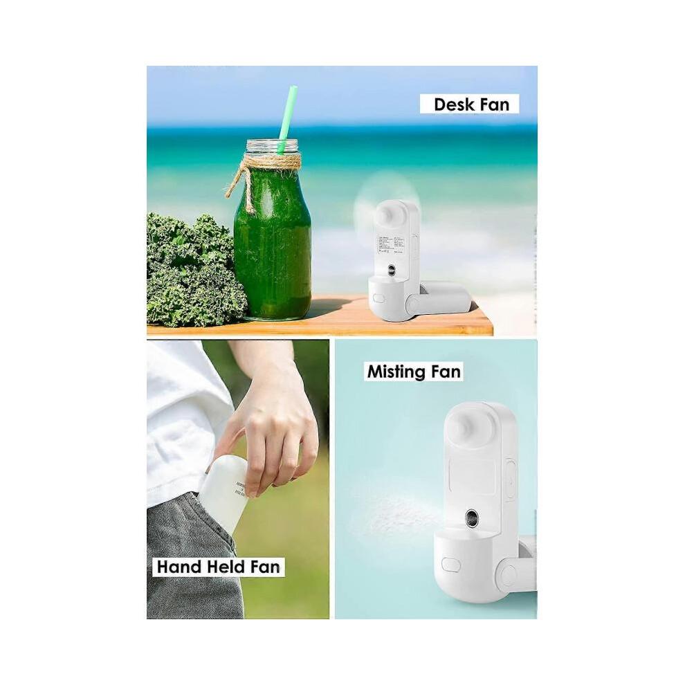 Handheld Fan, 3 in 1 Misting Hand Fan, Portable Mini Fan Rechargeable Battery Operated, 3 Adjustable Speed, Small USB Fan (White)