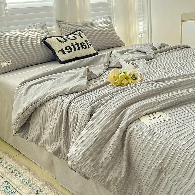 Корейский стиль сирсакер стираный хлопок летнее одеяло комплект из четырех частей голое спальное одеяло летнее одеяло воздухопроницаемое покрывало