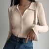 POLO Neck свитера женские весна осень рубашка длинный рукав короткий отложной воротник полые пуговицы трикотажные топы сплошной один размер 