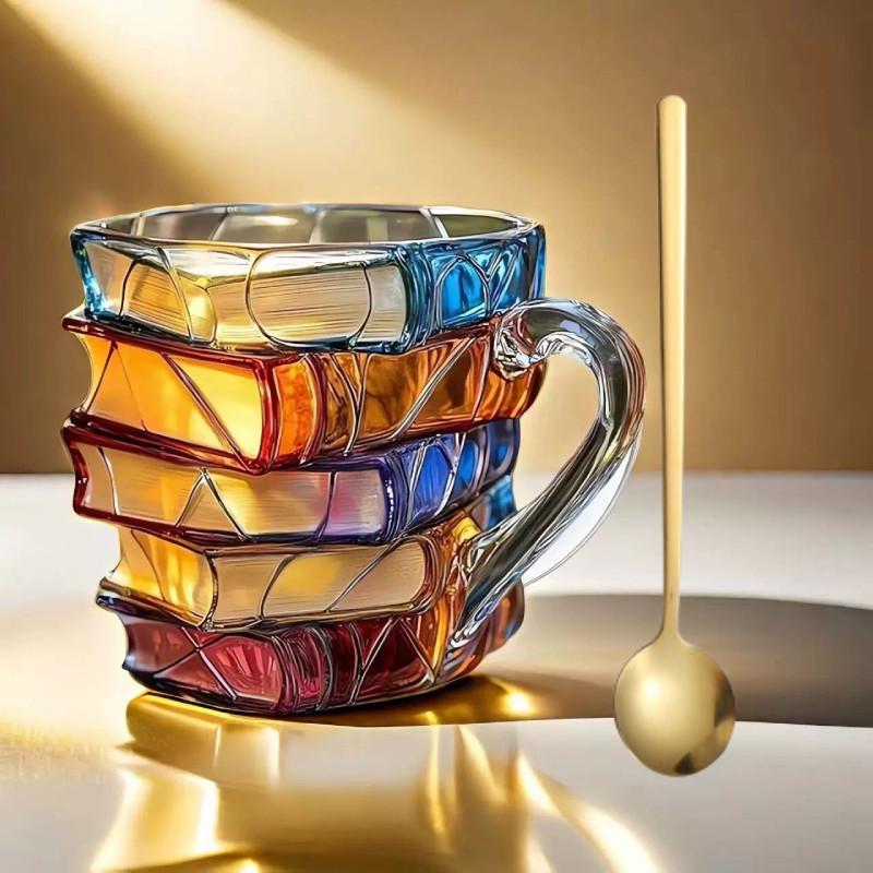 Painted Book Mug Modern Sculpted Coffee Cup With Colorful Design For Office Desk Decor