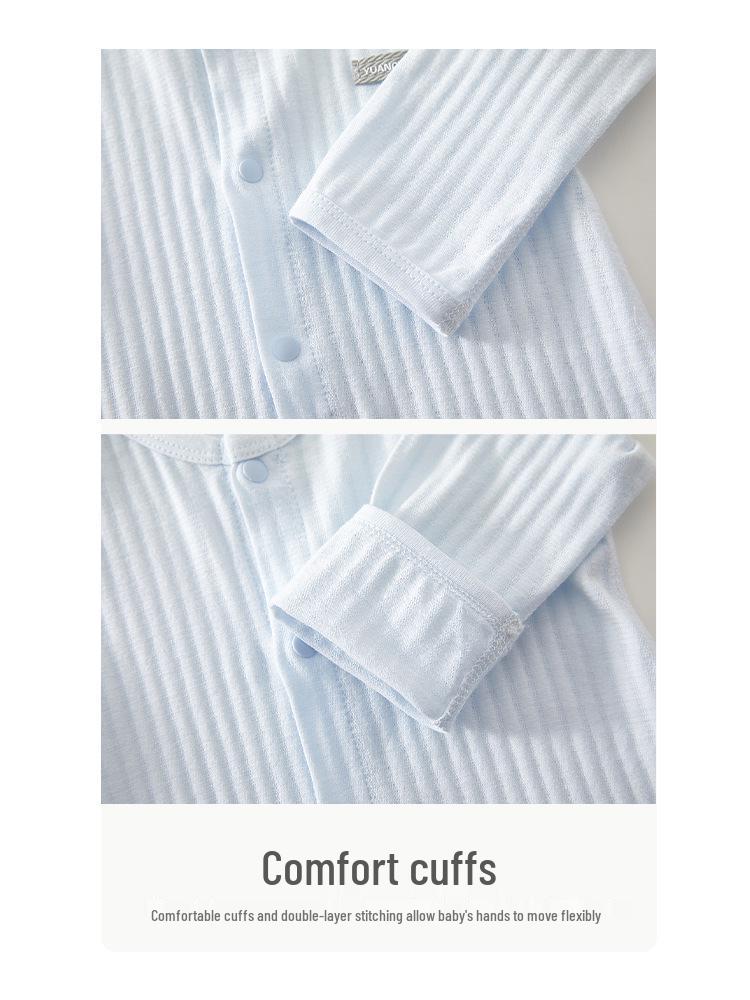 Summer Baby Long-Sleeve Cotton Romper - Lightweight Wrap-Around Air Conditioning Suit