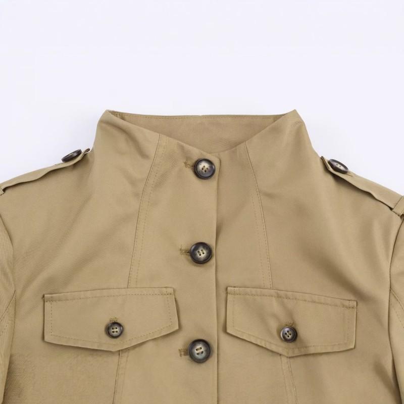 Womens Casual Stand Collar Jacket Street Style Mid-Length Single-Breasted Long Sleeve