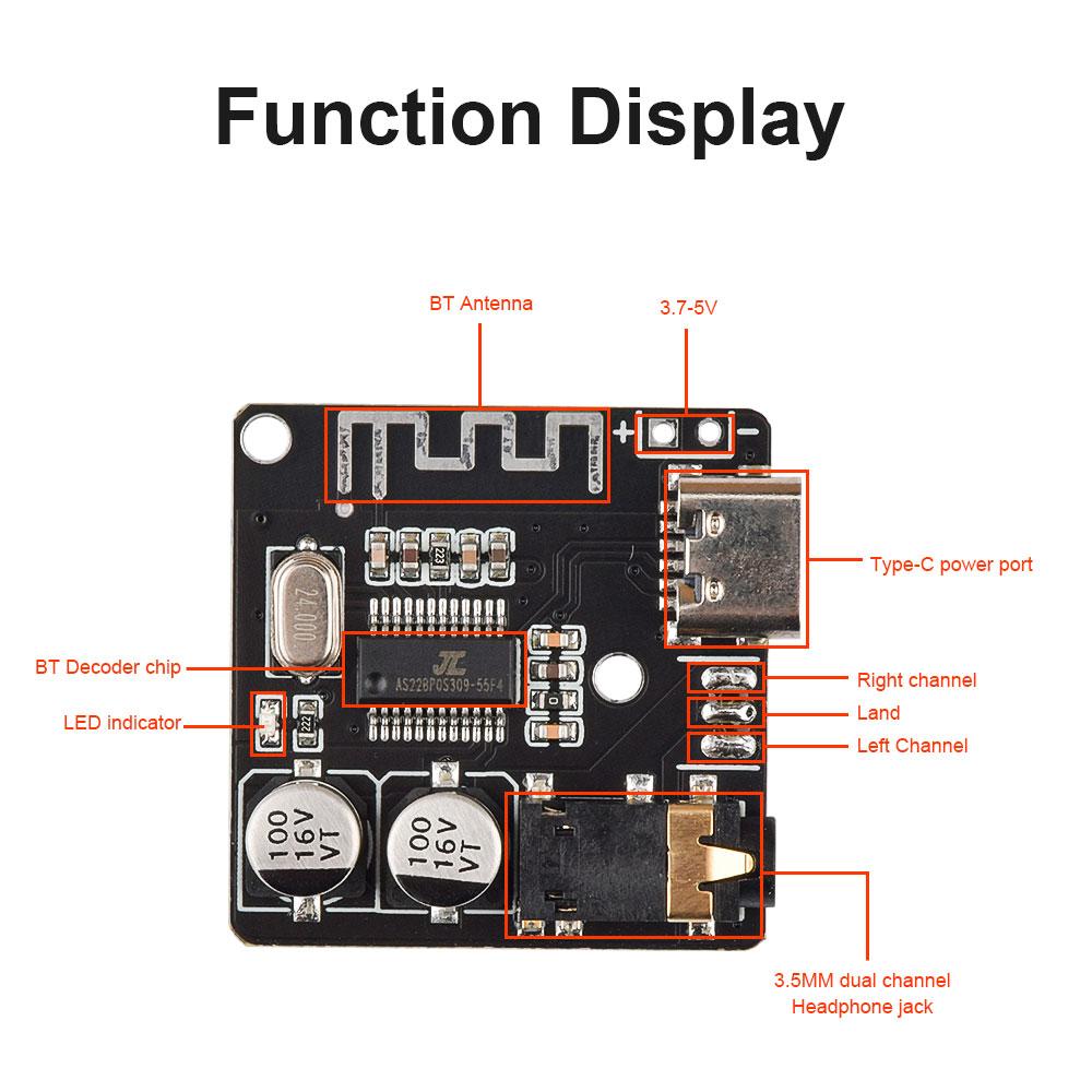 3.7-5V Mini Bluetooth Stereo Audio Receiver Board Module With Mic for Arduino MP3 Player Bluetooth Lossless Decoder Board Type-C