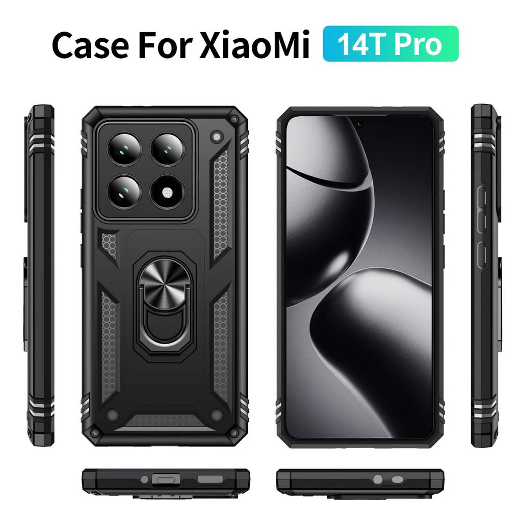 Противоударный складной чехол-броня для Xiami Mi 14T Pro с подставкой-кольцом