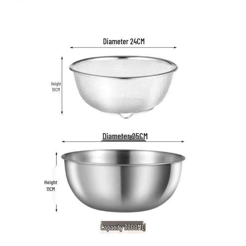 Stainless Steel Salad Bowl & Drain Basket Set