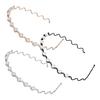 Lady Wavy Headband Non-slip Shiny Rhinestone Faux Pearl Narrow Band Anti-rust Hair Decoration Elastic Party Prom Lady Hair Hoop Hair Accessories