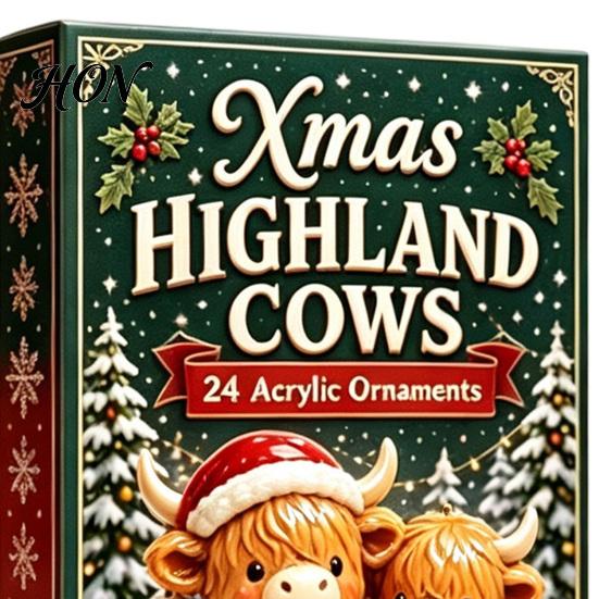 24 Day Christmas Countdown Box Highland Cow Advent Calendar, Cute 3D Mini Figures, Animal Gift Set Farmhouse Holiday Decor, for Lovers Decorative