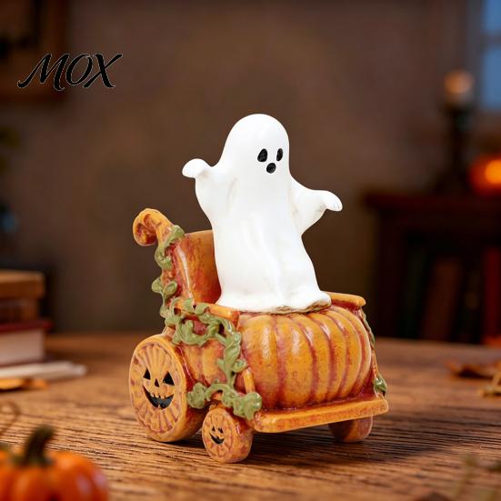 Creative Halloween Gift for Friends Ghost Pumpkin Cart Figurine, Cute Statue, Retro Synthetic Resin Craft Decor Miniature Ornament Home Table Planter