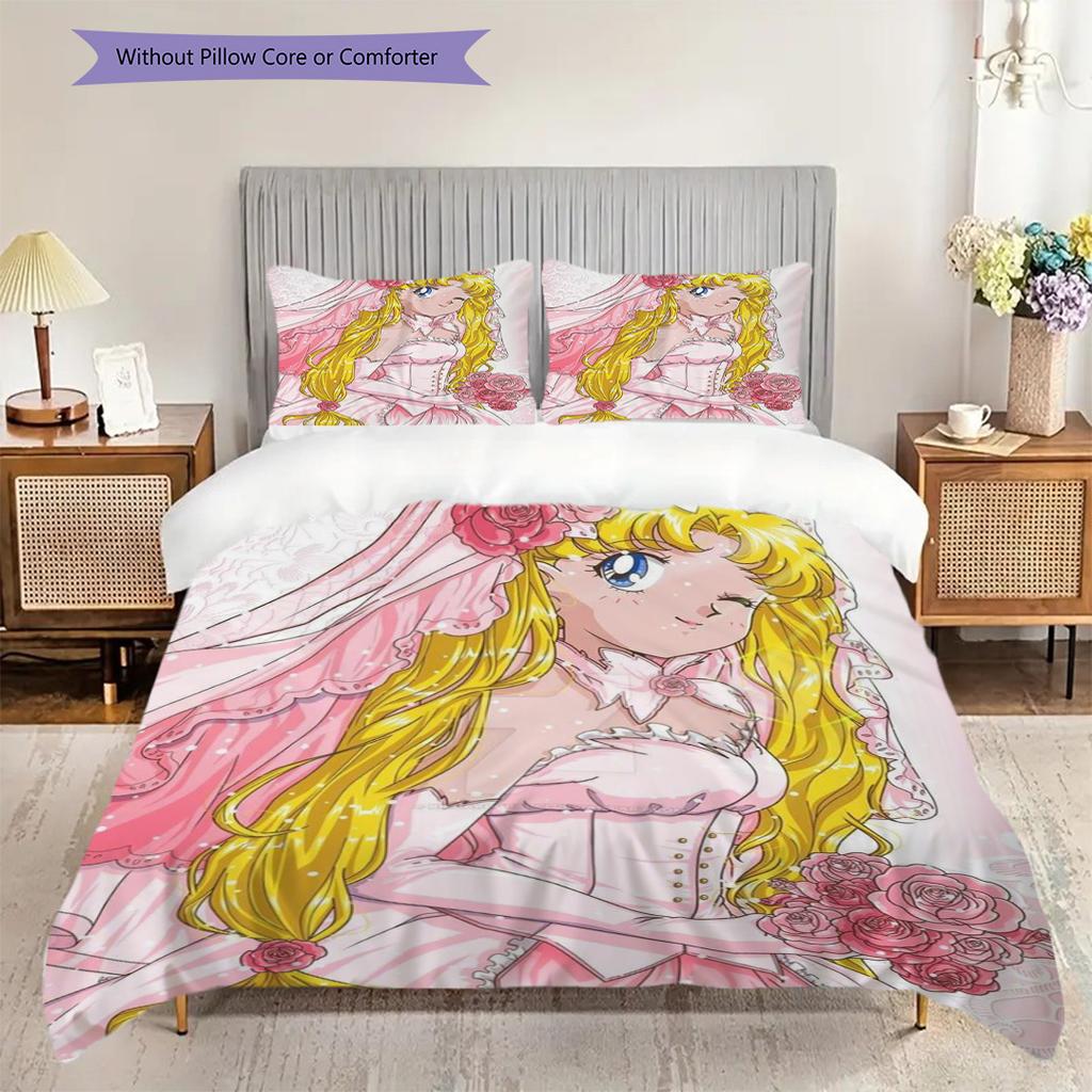 Cute cartoon theme Sailor Moon Tsukino Usagi cartoon comfortable home duvet cover and pillowcase (1 * duvet cover+2 * pillowcase, without core)A10