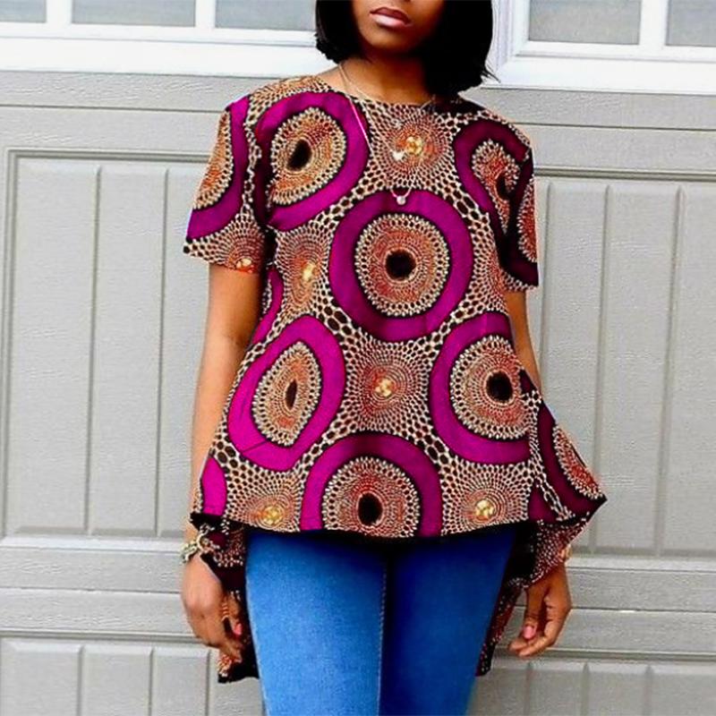 VONDA Женская свободная блузка большого размера с круглым вырезом и коротким рукавом с геометрическим узором и принтом