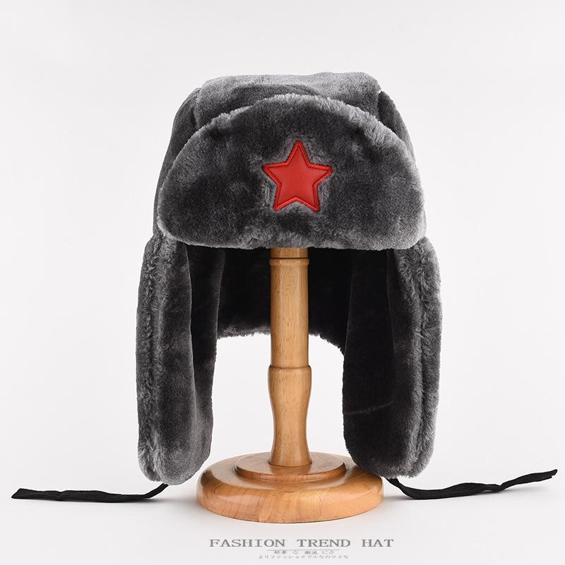 Плюшевая кепка Lei Feng, мужская зимняя, утолщенная, бархатная, большая окружность головы, хлопковая кепка, красная пентаграмма, уличная, локомотивная, женская