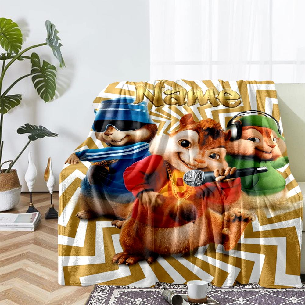 Custom Name Alvin and the Chipmunks Theme Printed Blanket - Perfect for Couch, Bed, Travel & Outdoor Use | Machine Washable, Cozy & Durable.