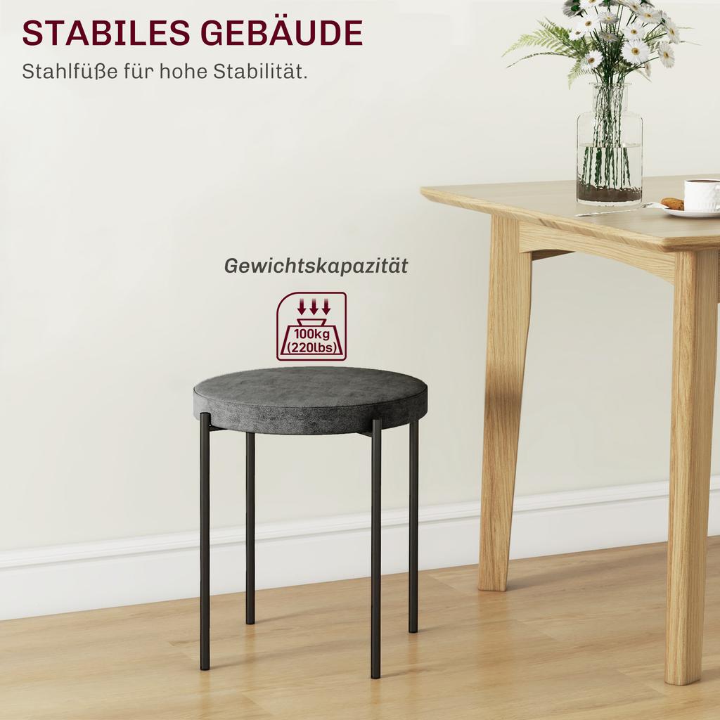 Kitchen Stool 4 Piece Set Stackable Velvet Look Up To 100kg Steel Frame 41.5 X 41.5 X 46 Cm Dark Gray