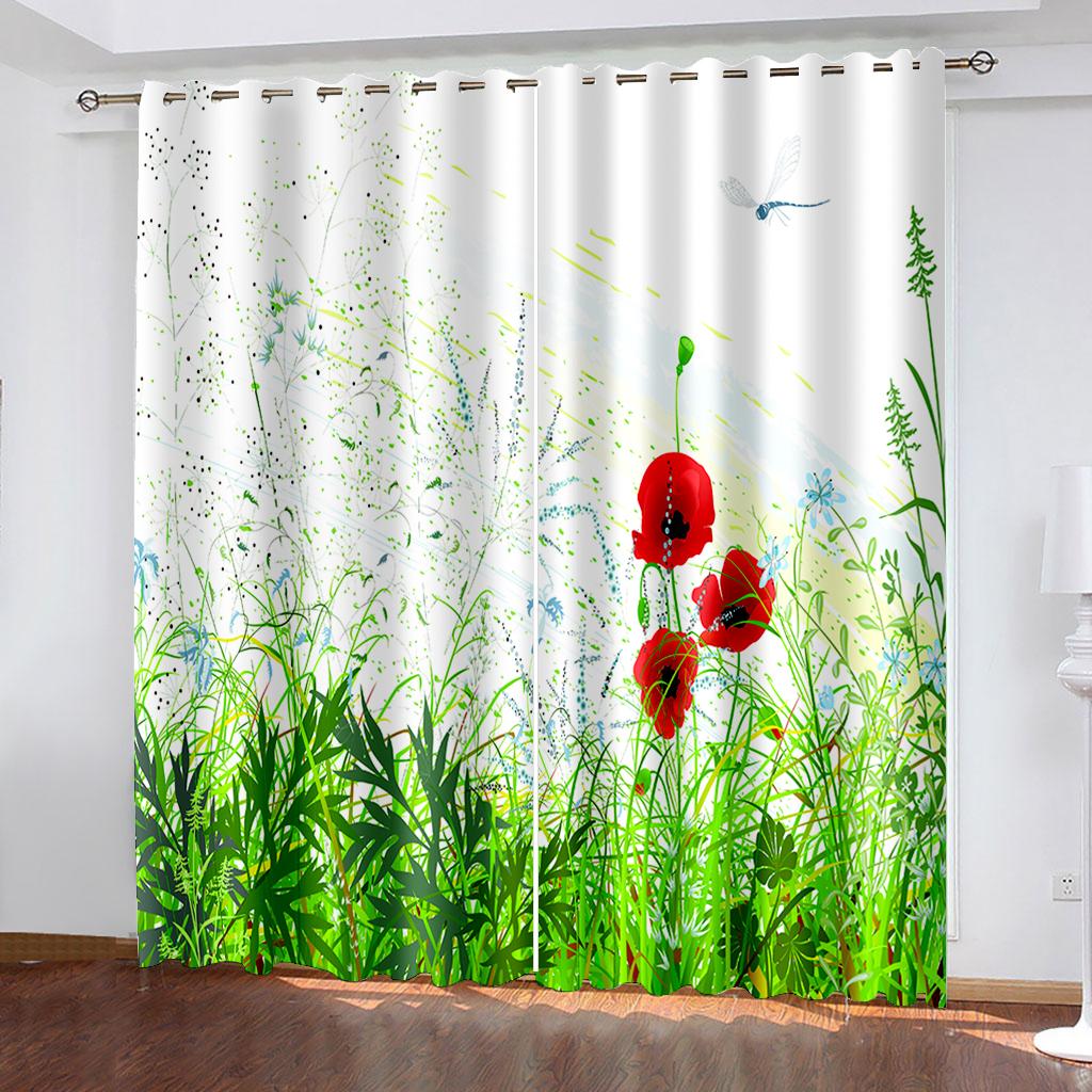 Цветочный растительный принт Тканые шторы для спальни Затемняющие шторы Две отдельные шторы слева и справа