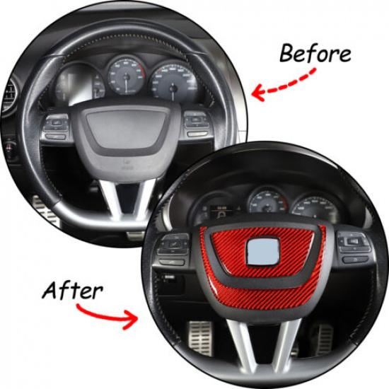 Red Carbon Fiber Steering Wheel Center Trim Sticker For Seat leon 2008-12