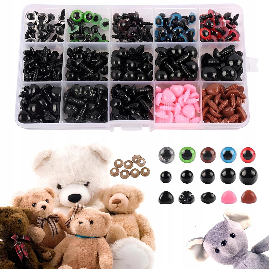 SET OF EYES AND NOSES for MUSCOTS, TEDDY BEARS, 560 pcs. SAFETY case