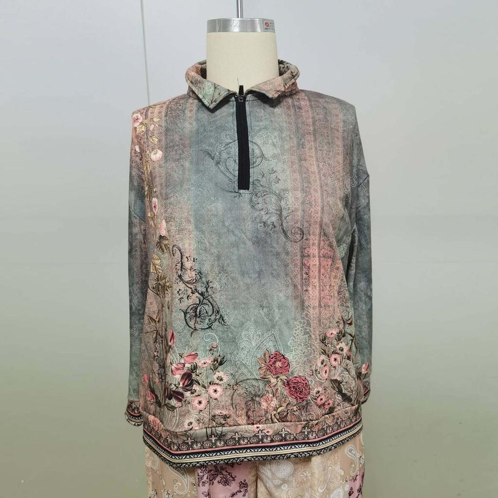 Женская мода повседневная толстовка с длинным рукавом и принтом на молнии с высоким воротом и заниженными плечами