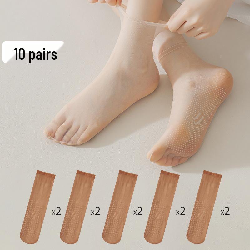 Женские противоскользящие, прочные чулки средней длины - короткие носки цвета нюд с кристаллами и не цепляющимся дизайном