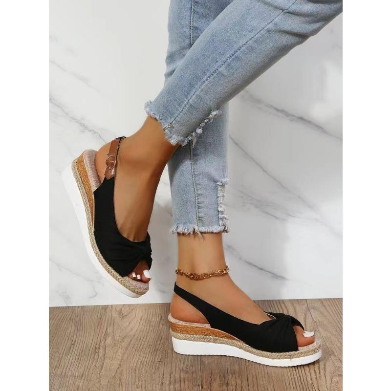 Новые сандалии большого размера, внешнеторговые, из пеньковой веревки с бантом, на танкетке, повседневные сандалии, женская обувь