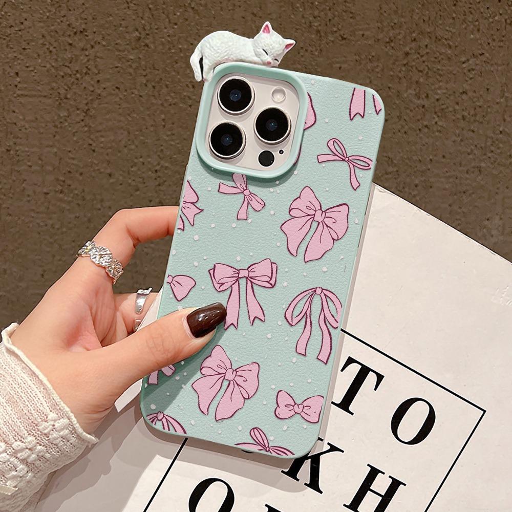 Роскошный Чехол для Телефона с 3D Милым Котом и Бантом для iPhone 17 16 15 14 13 12 11 Pro Max X XS XR 17 Air 16 Plus 13 15 Ударопрочный Мягкий ТПУ Чехол
