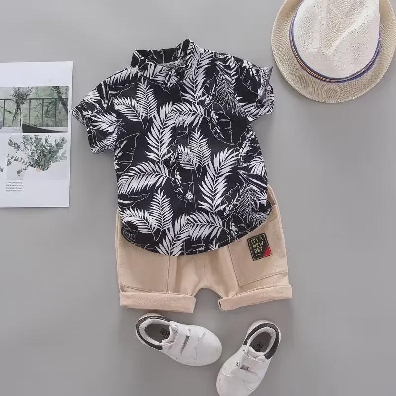 Summer Boys' Infant Casual Two-Piece Outfit - Trendy Short-Sleeve Shirt and Suit