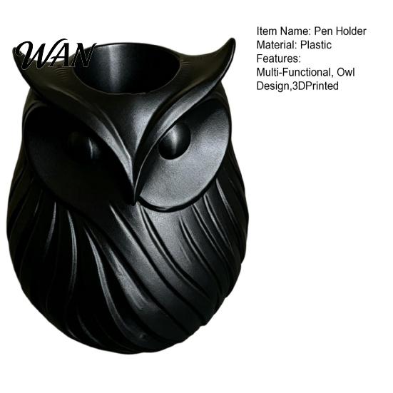 Student Desk Organizer 3D Printed Owl Pen Holder, 2 in 1 Flower Vase Multifunctional Container Organizer, Cute Plastic Makeup Brush Home Office Decor