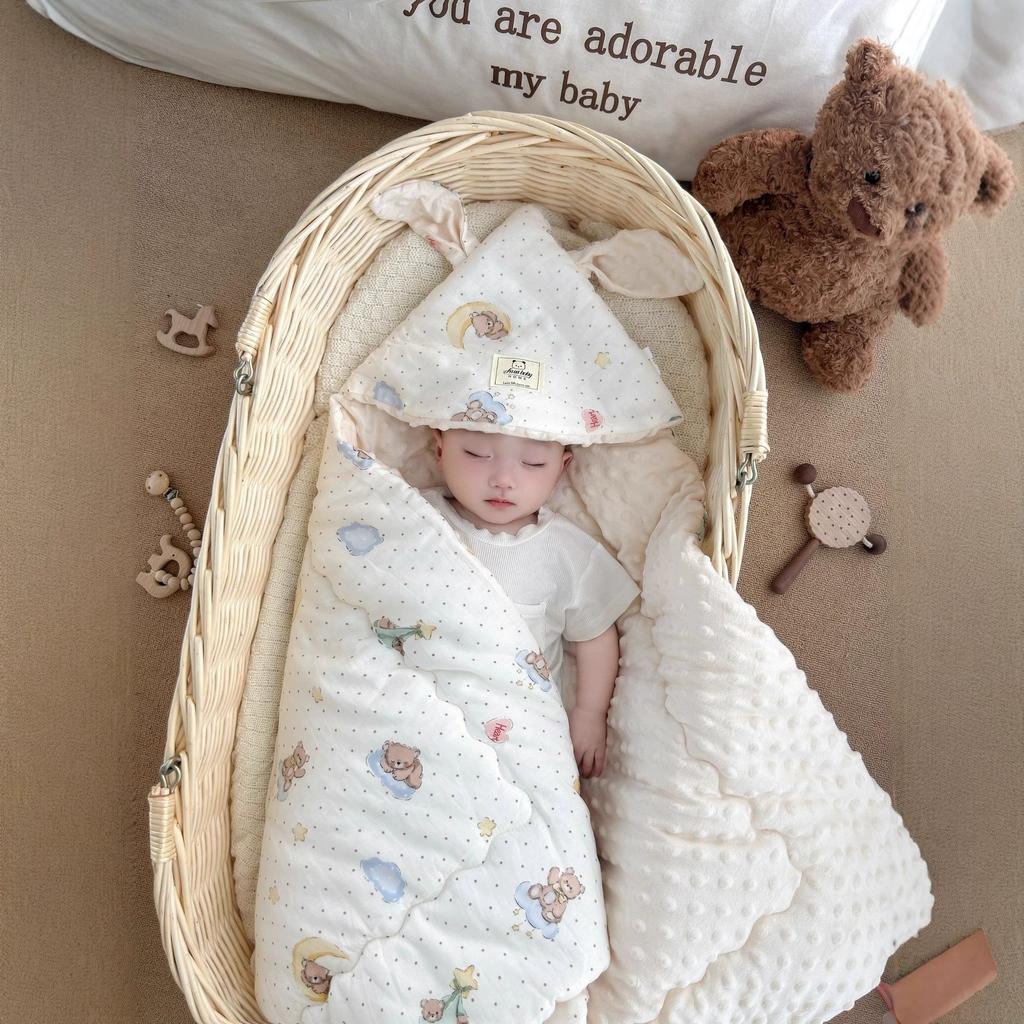 Двухслойная марлевая пеленка-конверт для новорожденного с принтом, длинными ушками, одежда для роддома, одинарная, для новорожденного, плотная