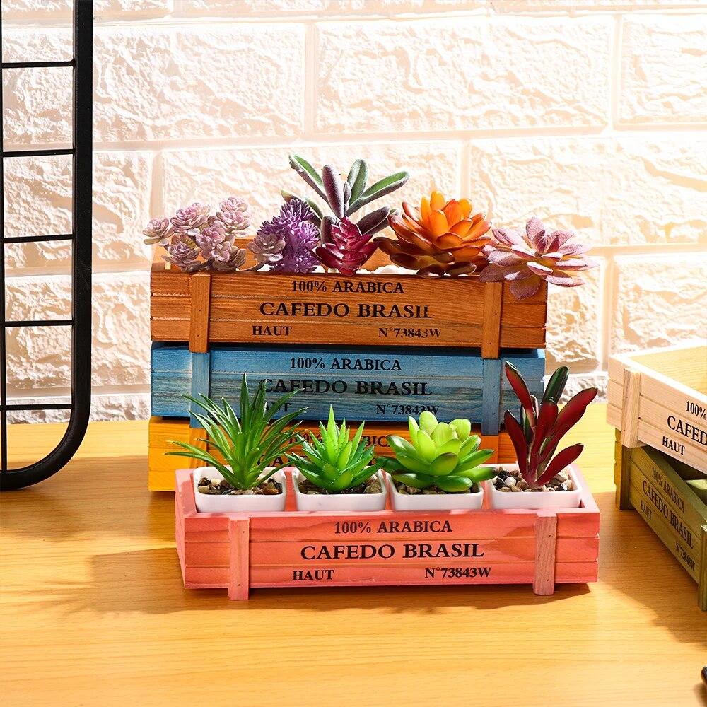 Natural Wooden Flowerpot Garden Decor Trough Decor Pots Succulent Boxes Rectangle Vase Vintage Crates Wood Flower Pot Home Tools