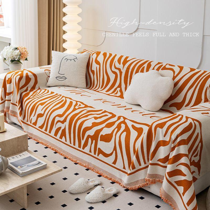Modern Chenille Zebra Pattern Sofa Towel Furniture Cover 4 Seater Sofa Throw Blanket Couch Armchair Slipcover All-season