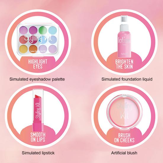 10Pcs Kids Makeup Kit for Girls Pretend Play Cosmetic Set with Eyeshadow Palette Lipstick Mirror More Washable
