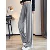 Petite Grey Glutinous Rice Style Straight Leg High Waist Pants (XS) - Women's Slim Fit, Wide Leg for Autumn/Spring