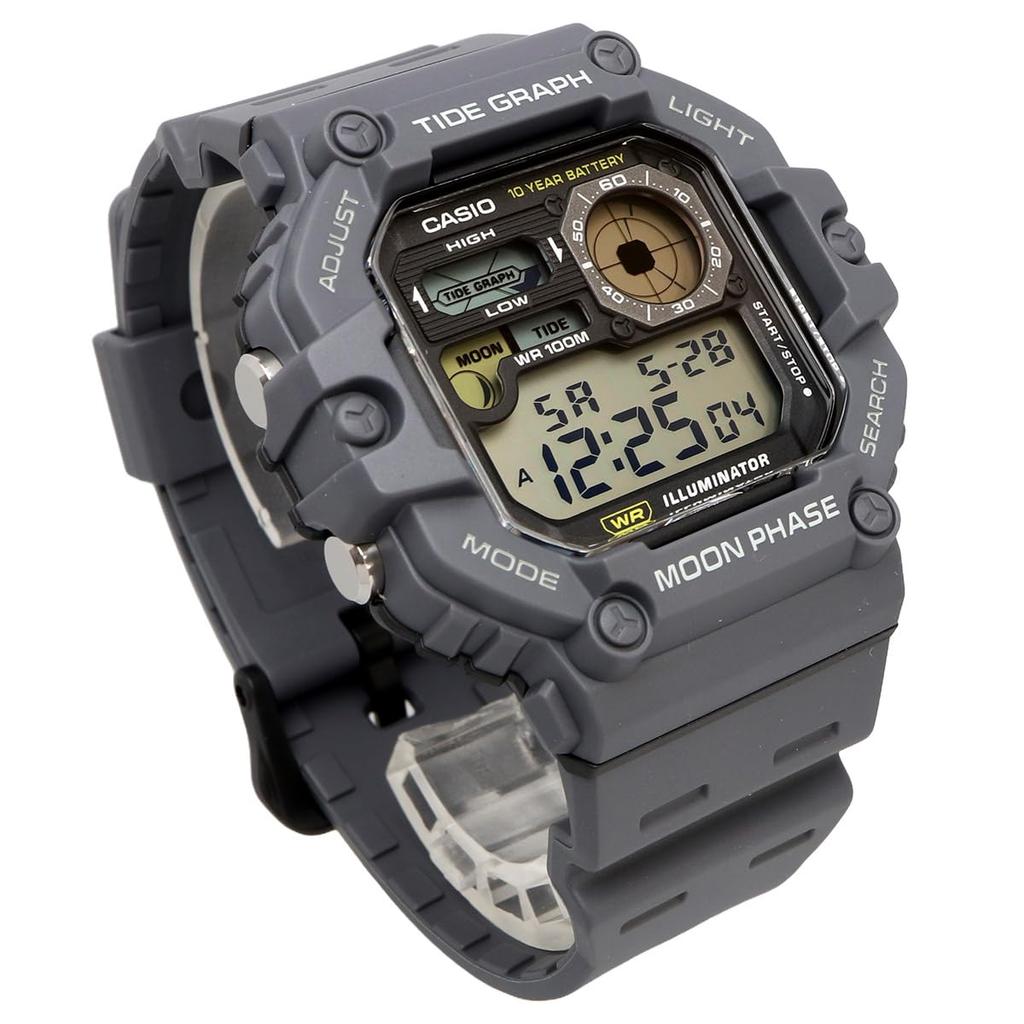 Casio Цифровые часы с графиком приливов WS-1700H-8AV Мужские Темно-серый корпус, Лунные данные Зарубежная модель Стиль