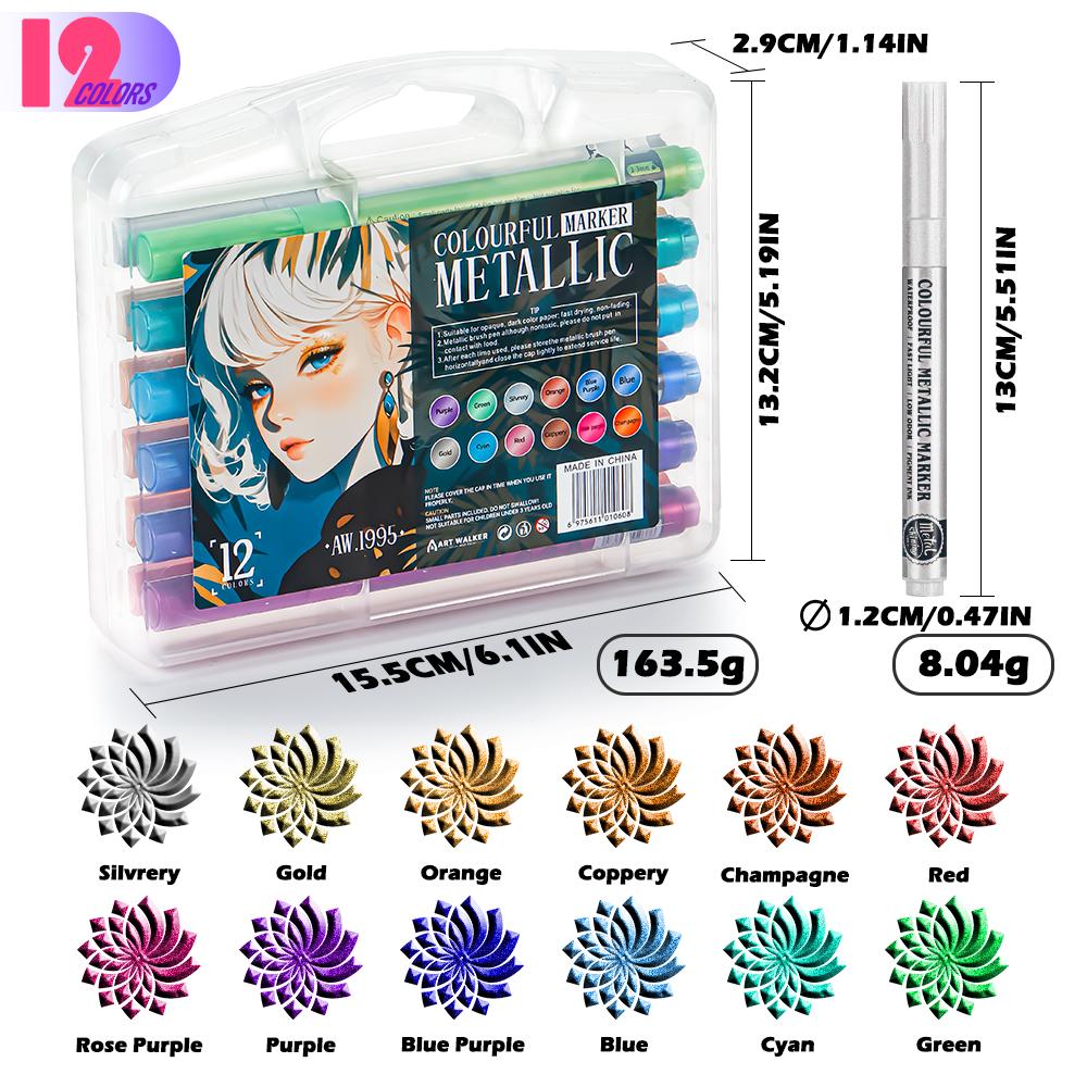 Premium ART WALKER Acrylic Metallic Ink Marker Paint Pen 5mm Soft Brush Tip for Card Making DIY Crafts Decorative Projects