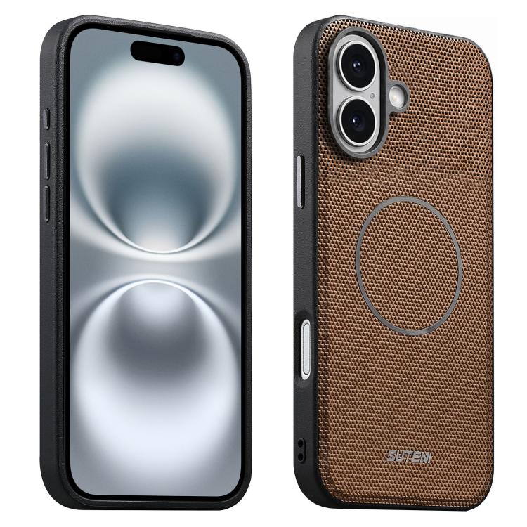 Suteni G8 Magnetic Triangle Texture Vegan Leather Shockproof Phone Case For iPhone 16 Pro