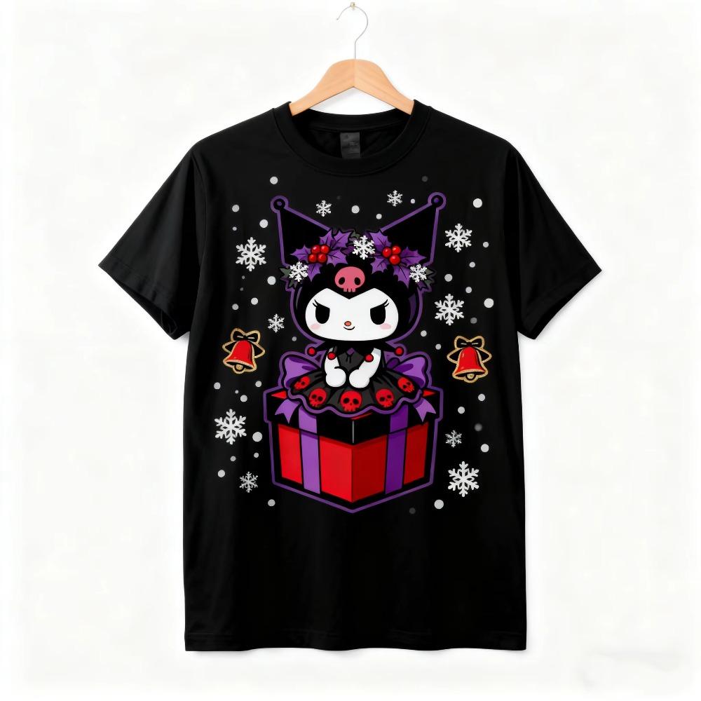 Kuromi Funny Christmas T Shirt Couple Holiday Street Style Outfit Cute Casual Fashion Comfortable Breathable Unisex Cotton
