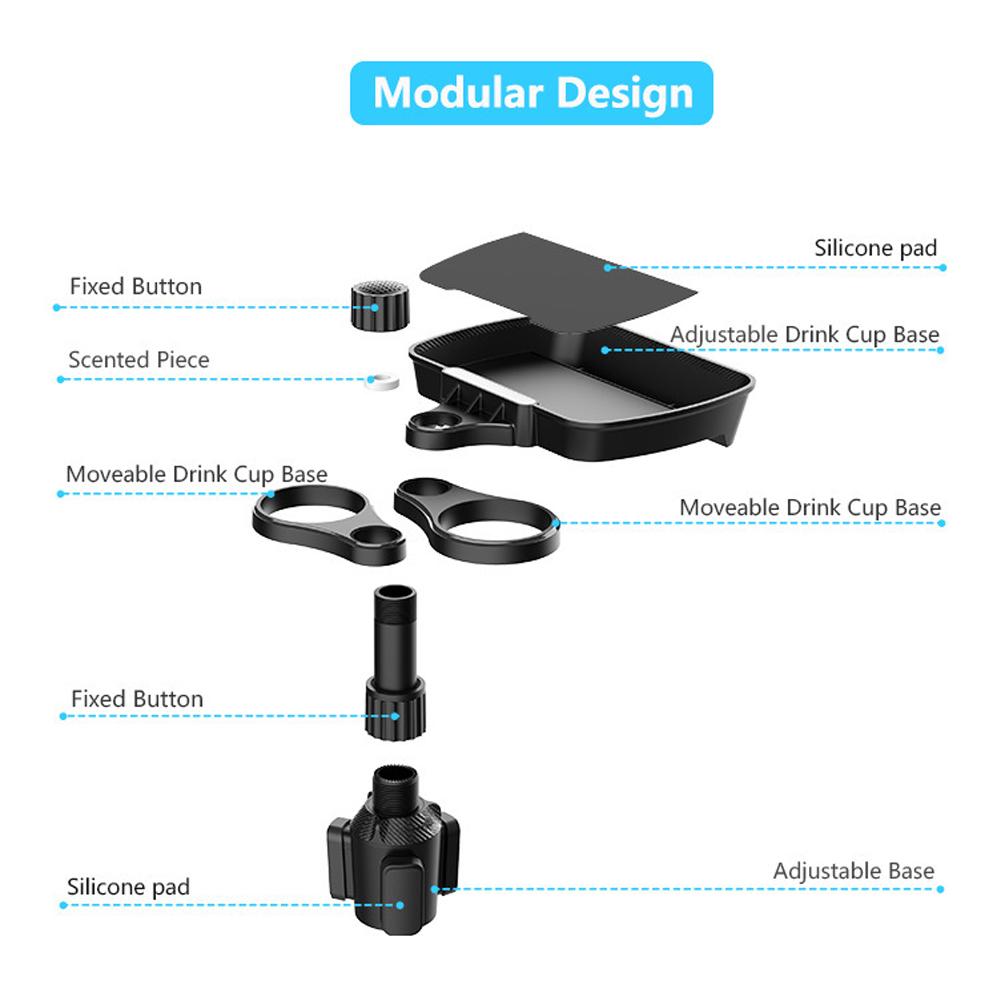 Multifunctional Car Cup Holder With Attachable Tray 360 Swivel Adjustable Car Food Eating Tray Table Auto Cup Holders Expander