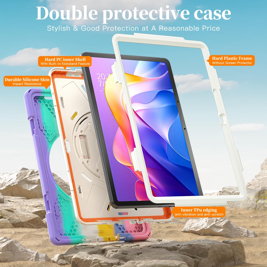 Armor Case for Xiaomi Redmi Pad 2 2025 11.0 Inch Model 25040RP0AG 25040RP0AI Heavy Duty Rotating Stand Cover with Shoulder Strap