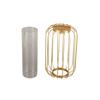 Nordic Lantern Shaped Wrought Iron Vase Glass Iron Tabletop Flower Vase(  Gold)