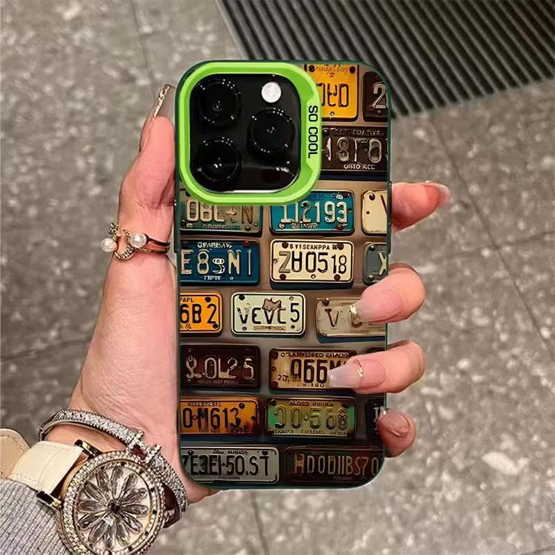Vintage Car License Phone Case for iPhone 17 Air 16 15 14 11 Pro 13 12 Mini Xs XR 8 7 Matte Laser Bumper Shockproof Hard Cover