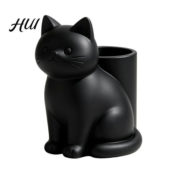 Literary Gift for Cat Lovers Cute Pen Holder, 3D Printed Kitten Pencil Cup, Multi-functional Artistic Stand Desktop Organizer Makeup Brushes,
