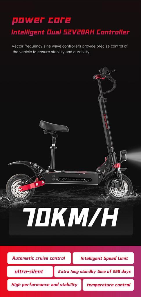 BOYUEDA Q7 Pro Max Electric Scooter, 1600W*2 Motor, 52V 28AH Battery, 10-inch Tire, 70km/h Max Speed