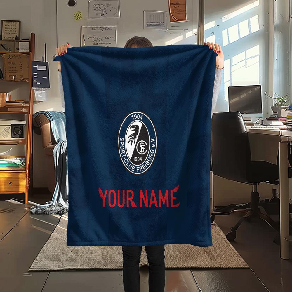 Custom Name SC Freiburg Flannel Blanket, High quality Comfortable for All Seasons, Home Decor, Warmth and Comfort