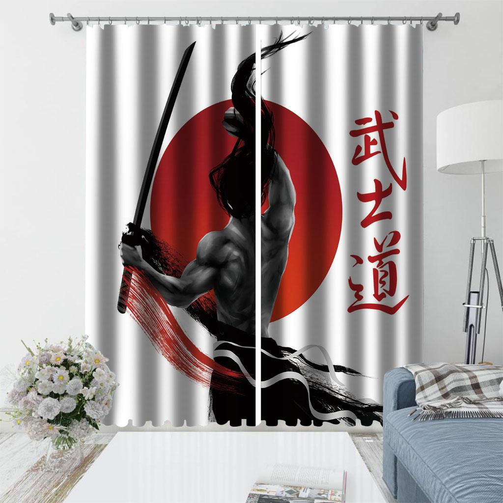 Японский пейзаж Красный восход солнца Журавль Оконные занавески Традиционная живопись тушью Оконные занавески Горный пейзаж Гостиная Шторы