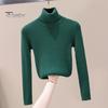 Женская трикотажная базовая рубашка с высоким воротом и длинным рукавом, однотонный тонкий свитер для весны и осени