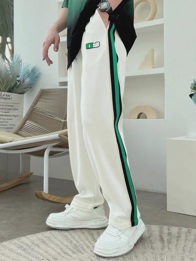 Мужские модные летние широкие брюки в полоску - свободный покрой, повседневный спортивный стиль