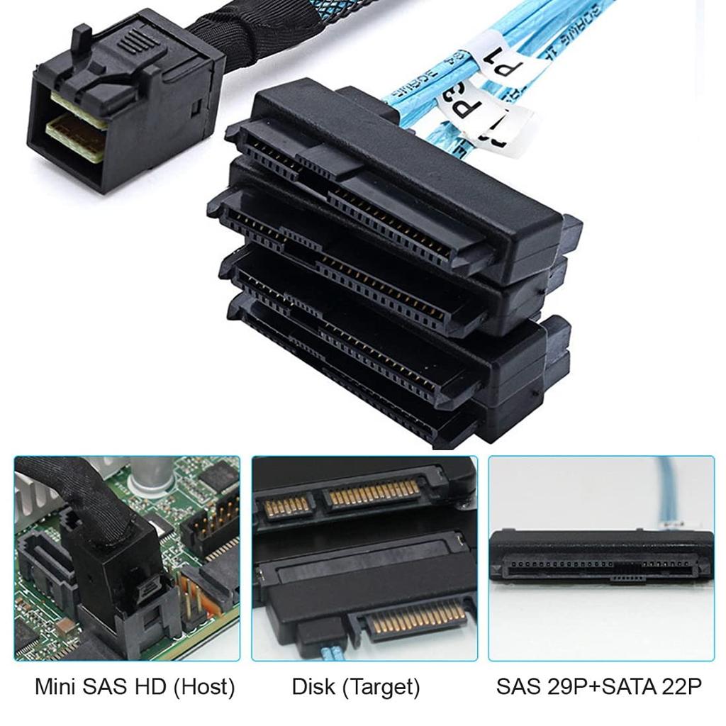 Chenyang Mini SAS Host To SAS Target SAS Disks 6Gbps Data Server RAID Cable SFF-8643 1-4 SFF-8482 29-pin 0.5M