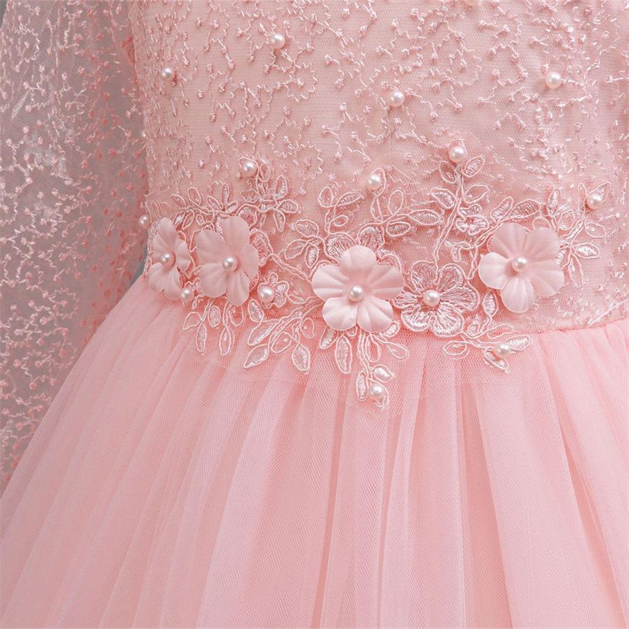 Новое элегантное платье с длинным рукавом для девочек, свадебные платья для девочек-цветочниц, кружевная официальная белая одежда от 4 до 12 лет