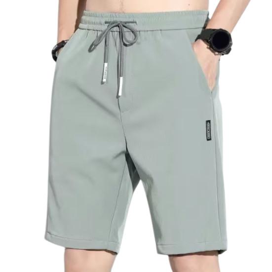 Мужские летние повседневные шорты с эластичным шнурком на талии, прямые широкие шорты с карманами, дизайнерские однотонные спортивные шорты из ледяного шелка