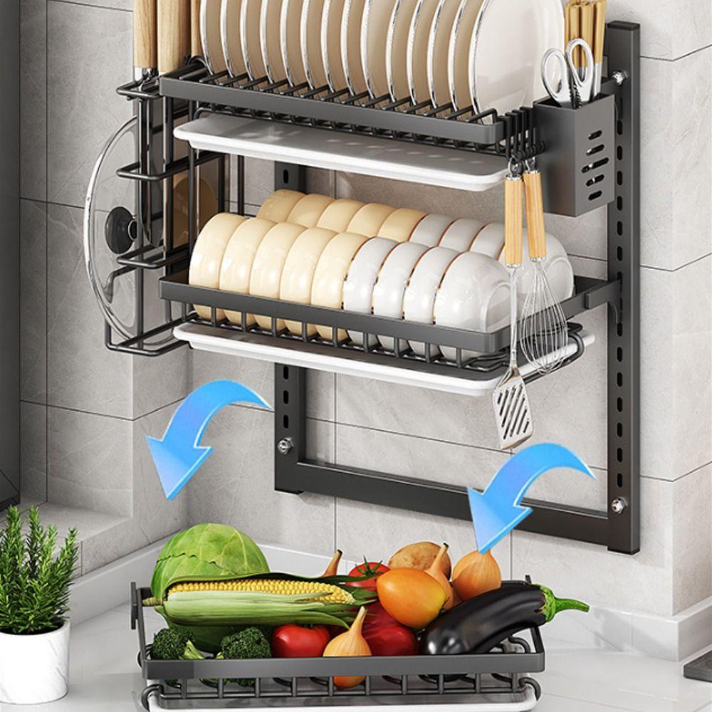 Rust-Proof Dish Drying Rack Wall Mounted Utensil Holder Kitchen Supplies Drain Tray  Kitchen Use